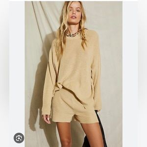 Free People Tan Knit Sweater and Shorts Set